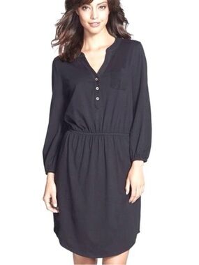 Lilly Pulitzer Becket Black Long Sleeve Elastic Waist gold Button Dress size M